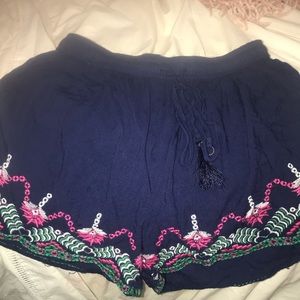 navy flowy shorts